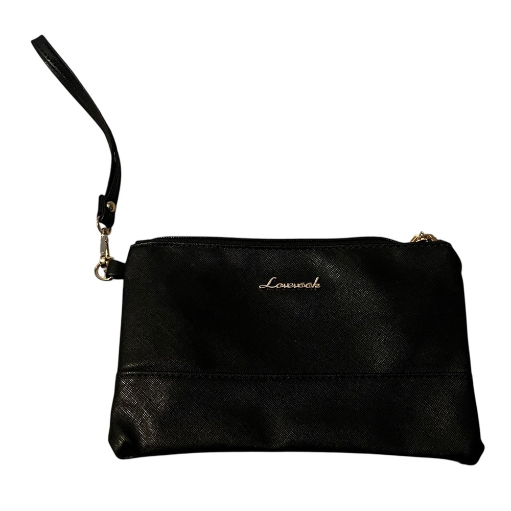 Loveook Wristlet Black Textured Vegan Leather Gold Hardware Inside Zipper Pocket
